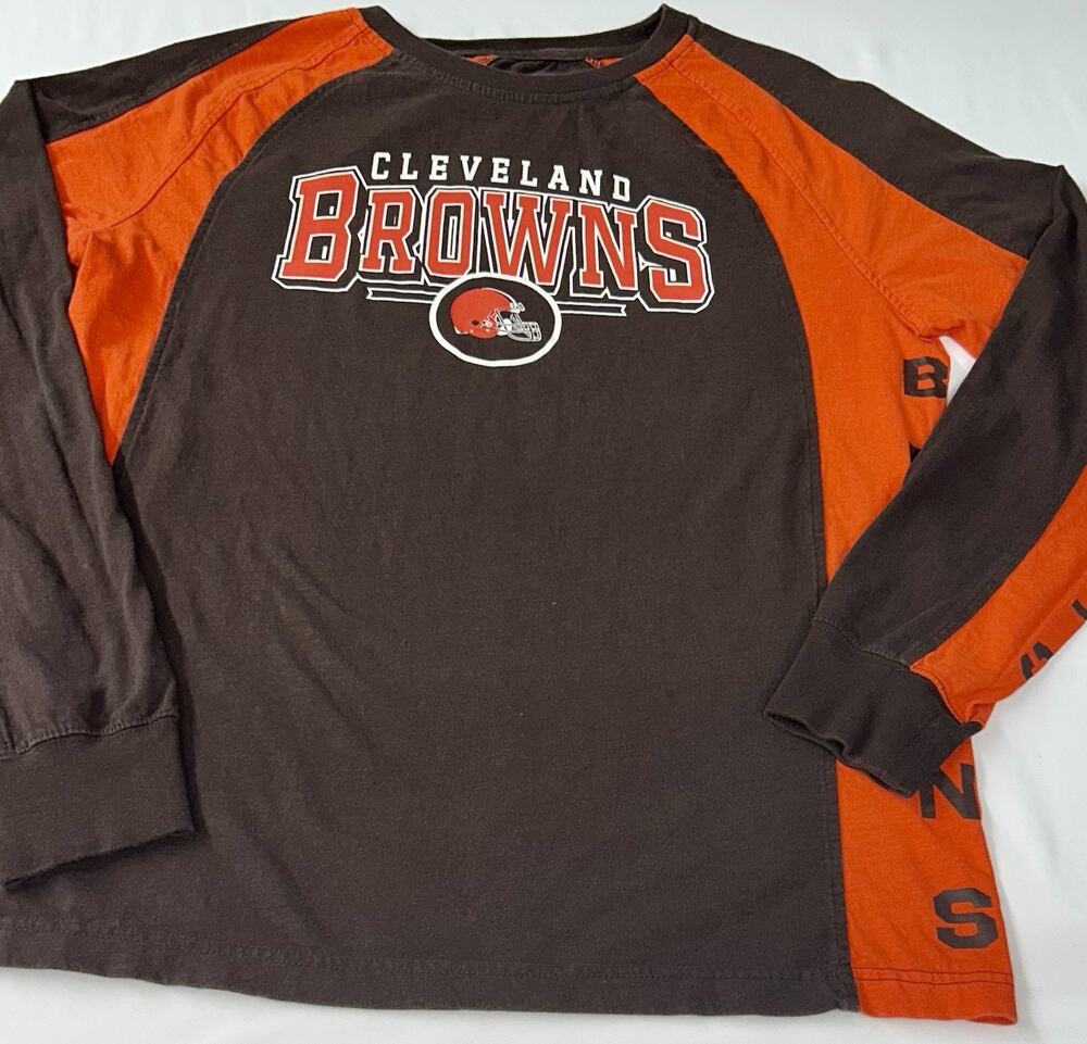 NFL Hands High Cleveland Browns Long Sleeve Shirt Men's Large Brown Orange